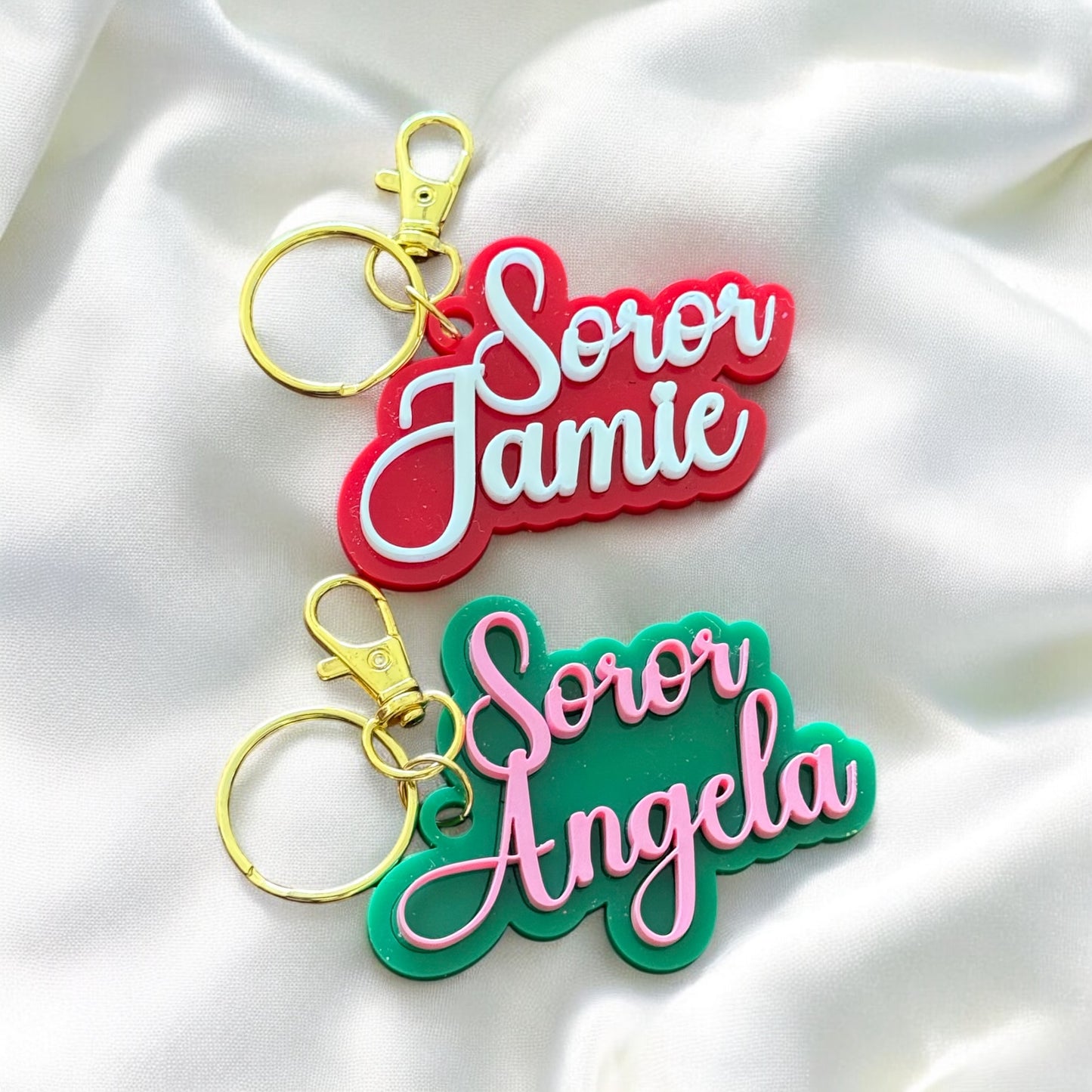 Soror Name Keychain Sorority Customized Gift Gold or Silver Hardware