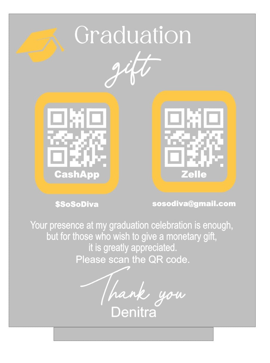 Graduation QR Table Sign, Acrylic, Venmo, Apple Pay, CashApp