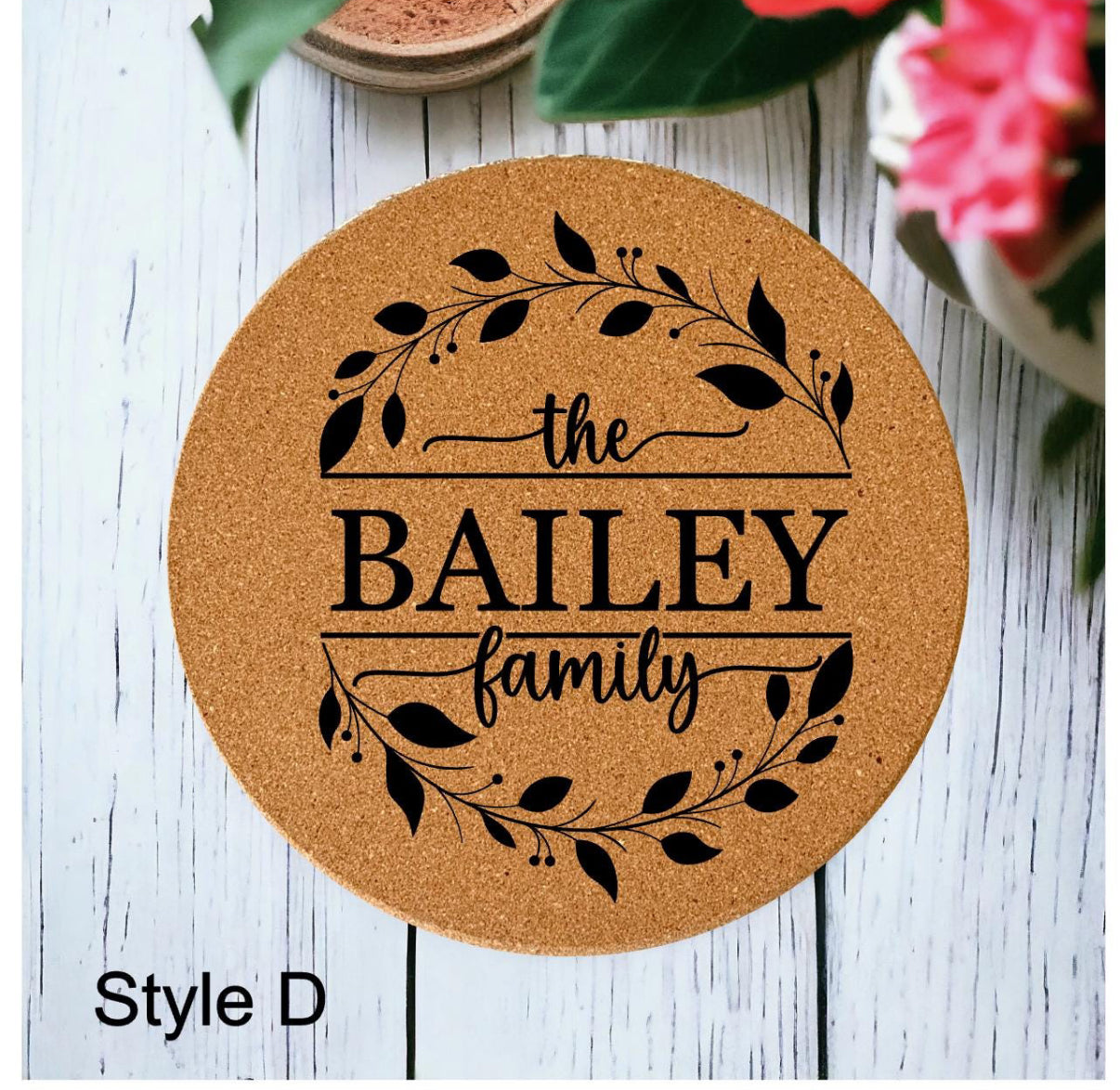 Trivet Monogram Custom 8" Cork Trivet for Kitchen Hot Plate Coaster Pads,High Heat Pot,Heat Food Rack,Heat Resistant Cork Placemat, 4 Styles