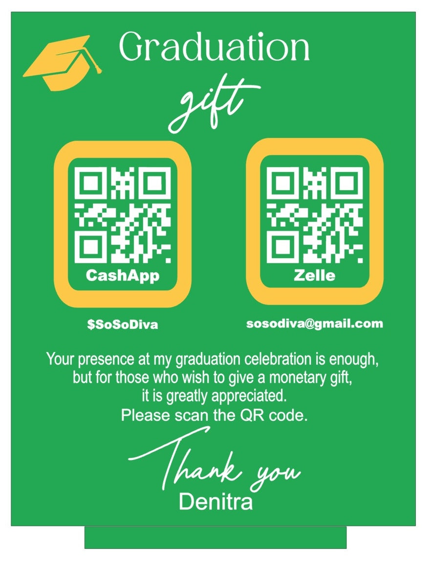 Graduation QR Table Sign, Acrylic, Venmo, Apple Pay, CashApp