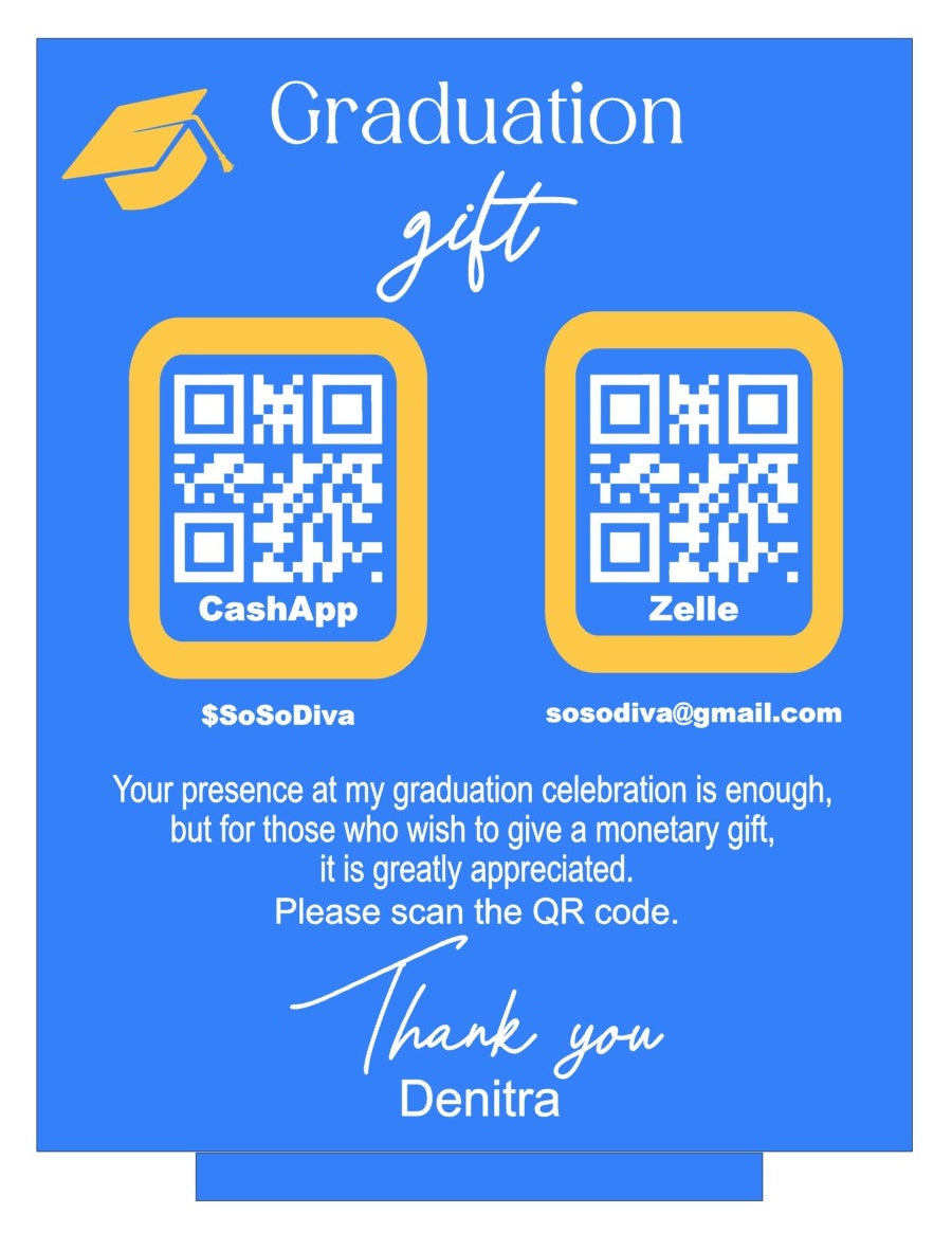 Graduation QR Table Sign, Acrylic, Venmo, Apple Pay, CashApp