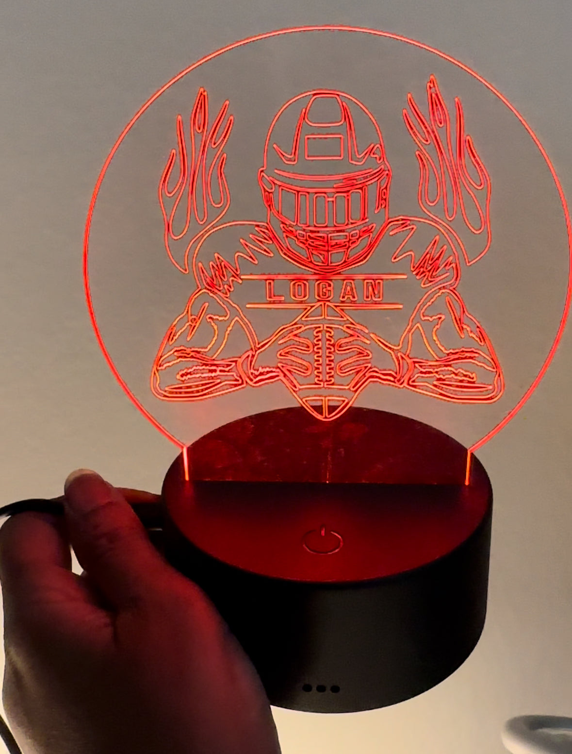 Football Player Flames LED Night Light Lamp Customized Youth Pee Wee Trophy Name Only