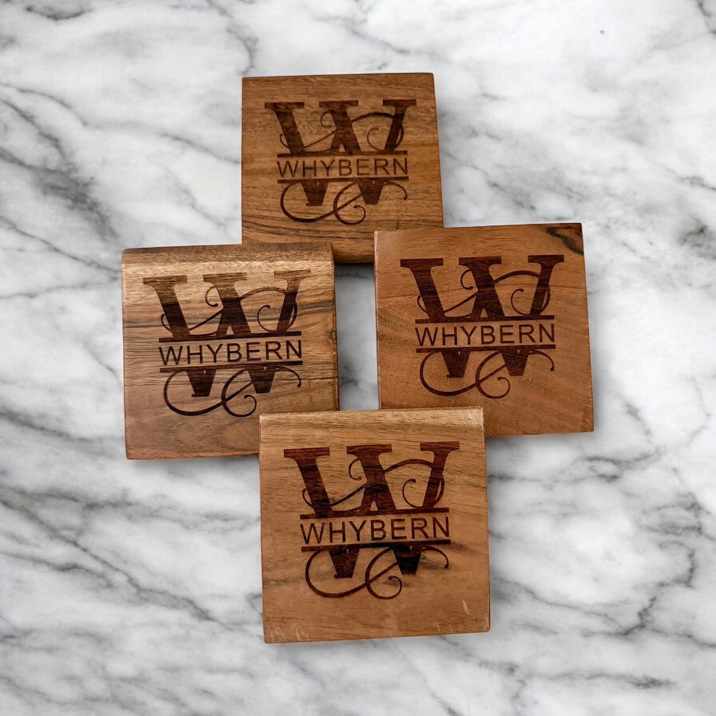 Customized Wood Coasters Set of 4 Gifts Home Decor Housewarming Closing Anniversary Wedding