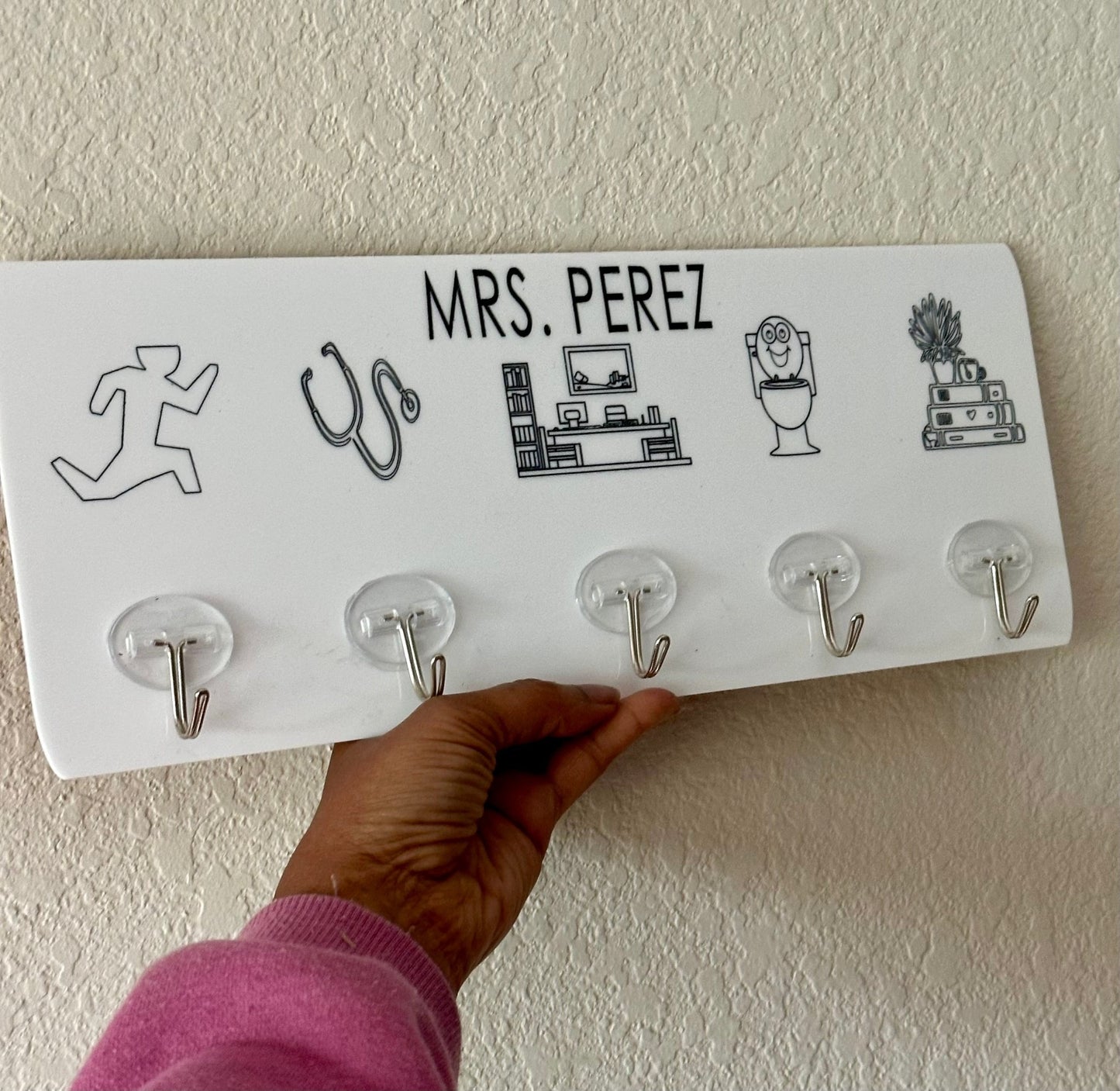 Classroom Hall Pass HOLDER, Easy to Adhere to Wall, Plastic, Acrylic, Durable, Teacher Personalized - So So Diva Designs & Personalized Gifts