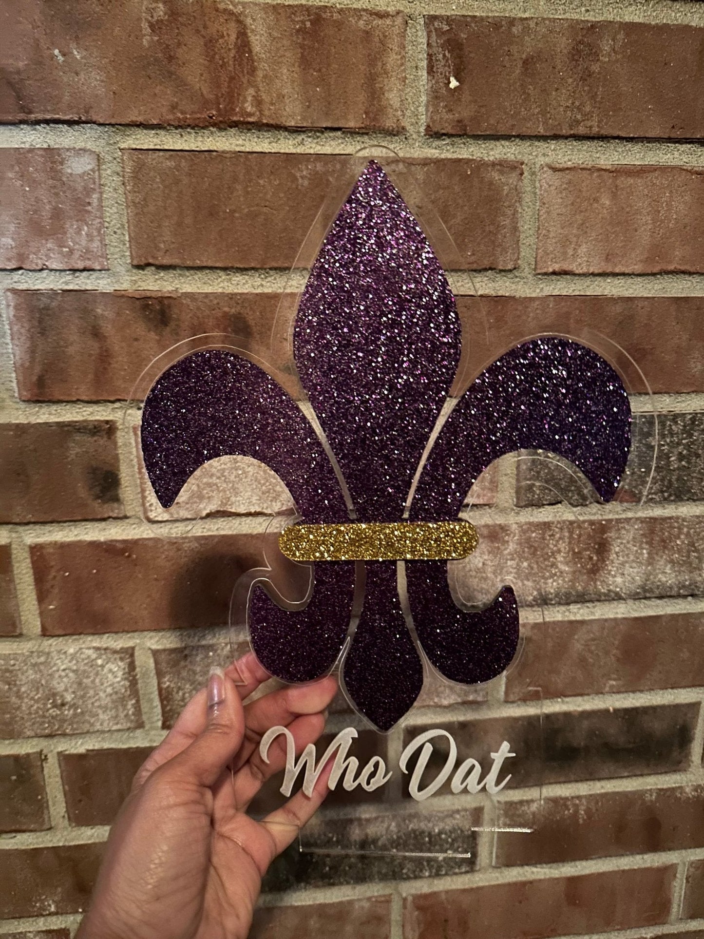 LED 2D Yard Sign Who Dat Mardi Gras Fleur - de - lis Solar Lighted Decor Ground Stake or Wall Mount - So So Diva Designs & Personalized Gifts