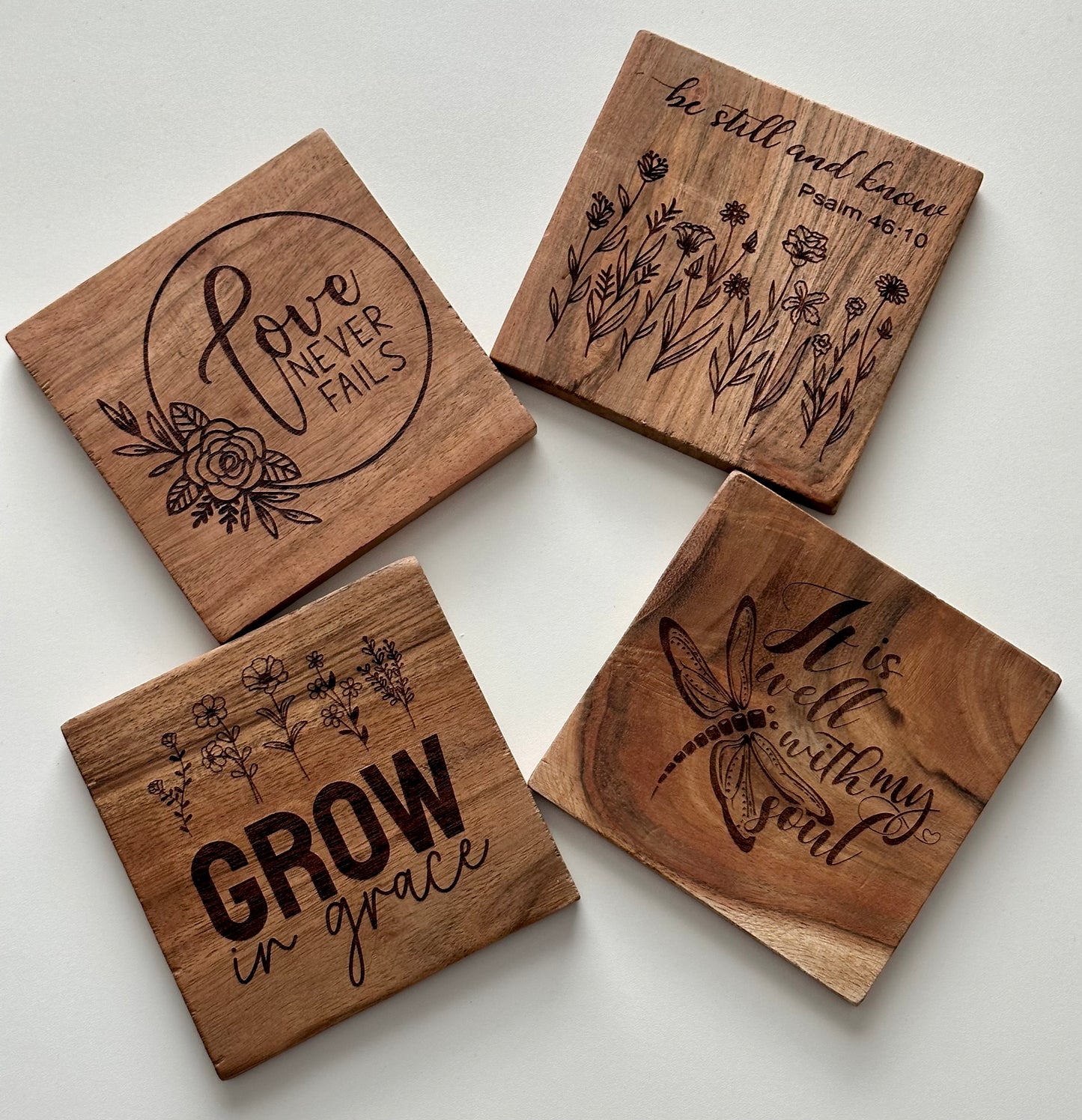 Wood Coasters Set of 4 Inspirational Quotes Gifts Home Decor Housewarming