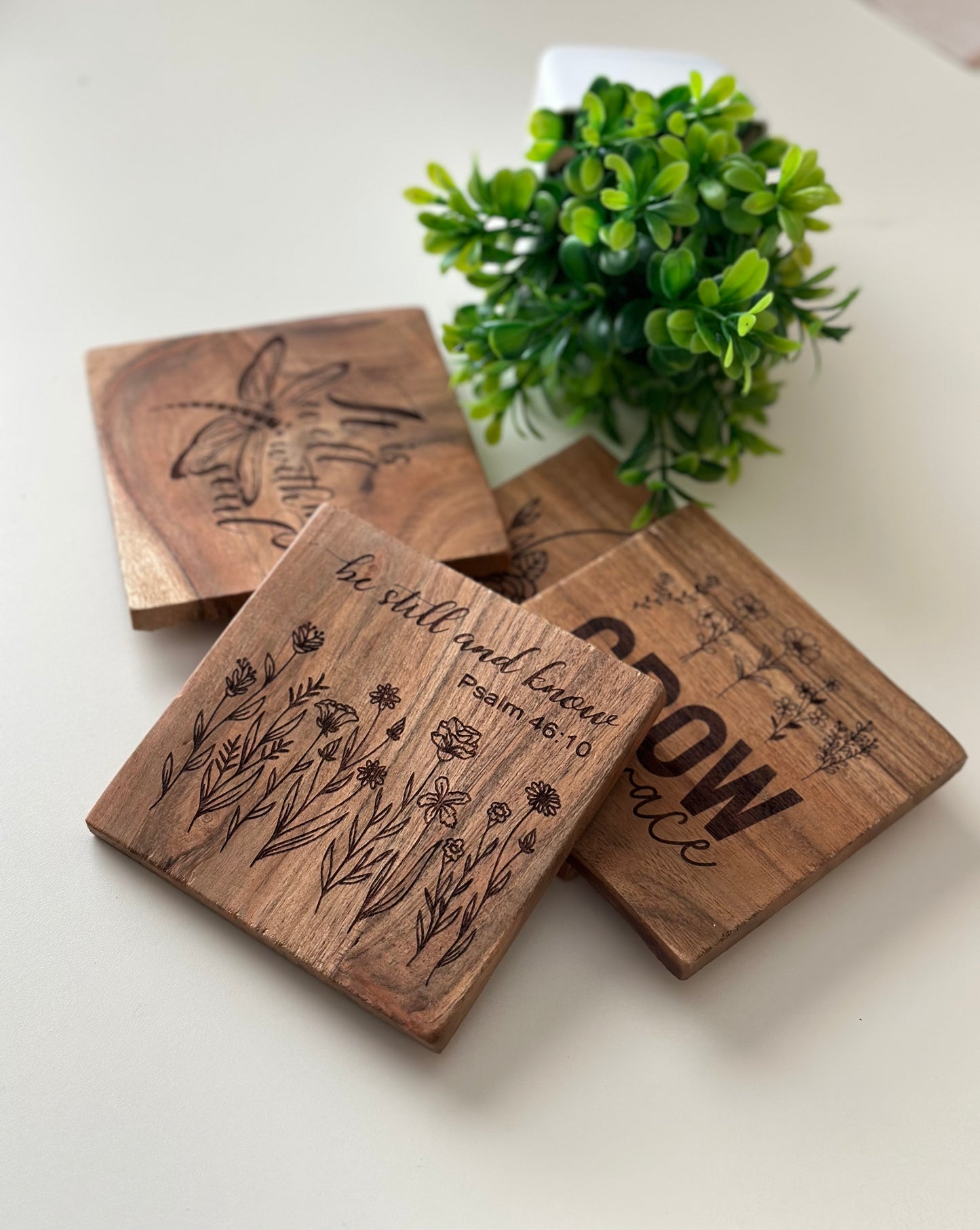 Wood Coasters Set of 4 Inspirational Quotes Gifts Home Decor Housewarming