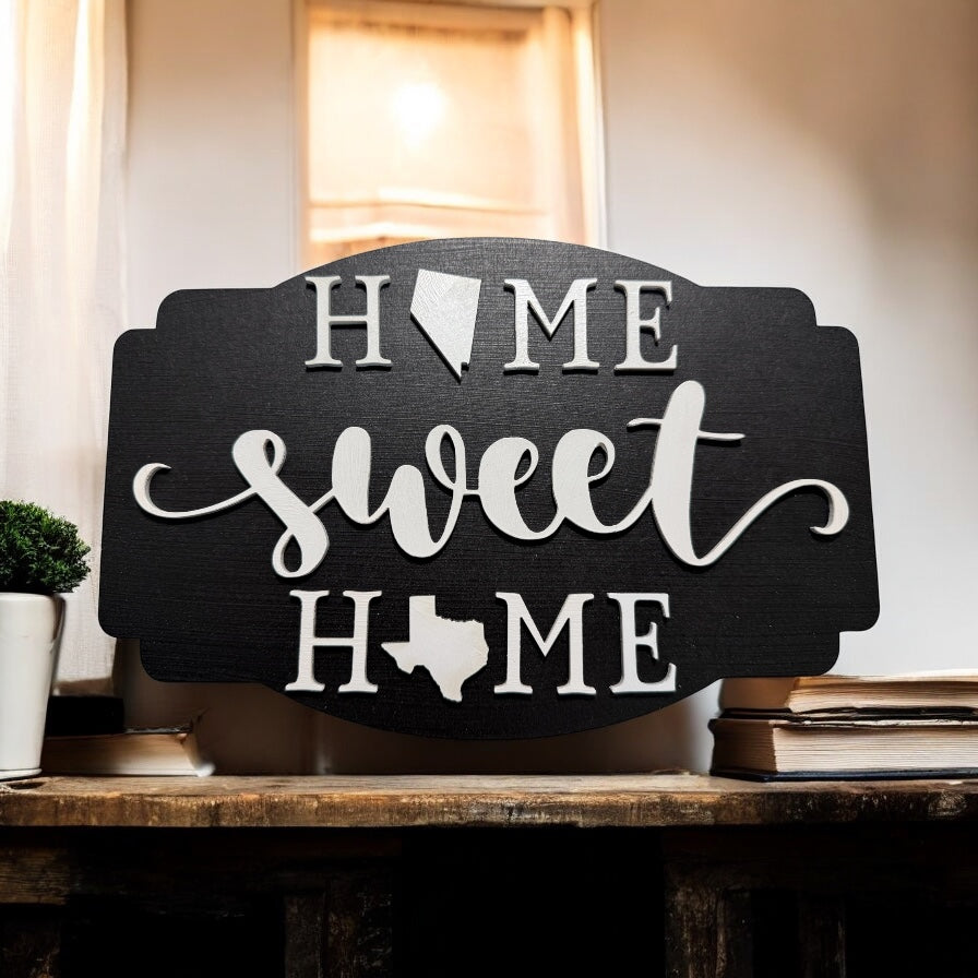 Home Sweet Home Customized State to State Wall Decor, Relocation Gift, Housewarming, Realtor Closing, Anniversary Black Background