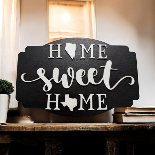 Home Sweet Home Customized State to State Wall Decor, Relocation Gift, Housewarming, Realtor Closing, Anniversary Black Background