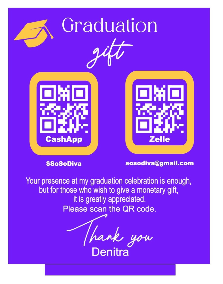 Graduation QR Table Sign, Acrylic, Venmo, Apple Pay, CashApp