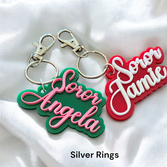 Soror Name Keychain Sorority Customized Gift Gold or Silver Hardware