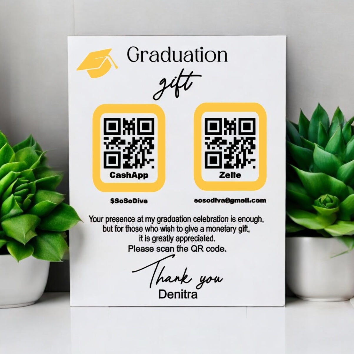 Graduation QR Table Sign, Acrylic, Venmo, Apple Pay, CashApp