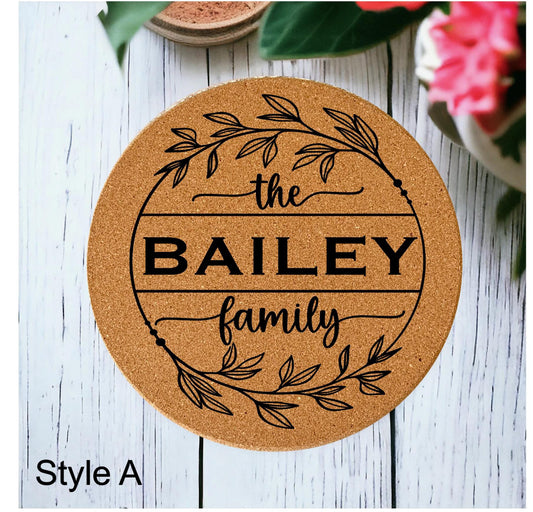 Trivet Monogram Custom 8" Cork Trivet for Kitchen Hot Plate Coaster Pads,High Heat Pot,Heat Food Rack,Heat Resistant Cork Placemat, 4 Styles