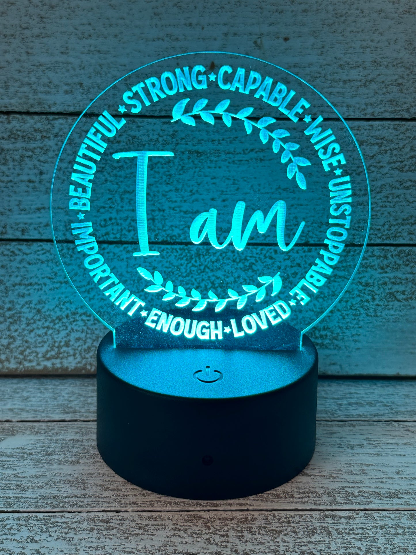 Encouragement LED Table Night Light Lamp, Multiple Color Changes, Remote Control, I AM , Positive Vibes, Customized Optional