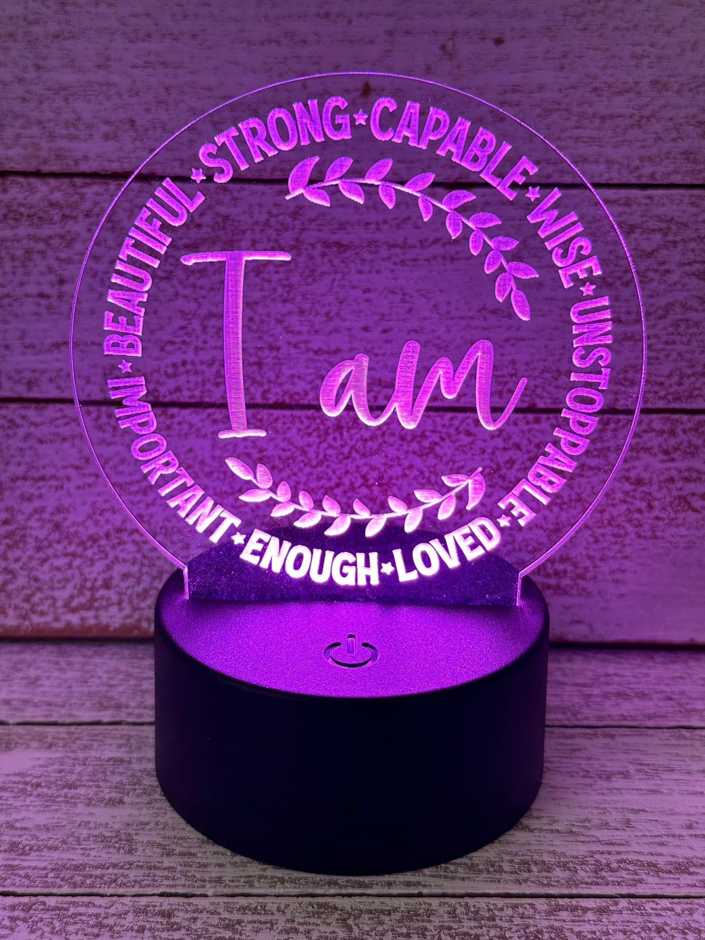Encouragement LED Table Night Light Lamp, Multiple Color Changes, Remote Control, I AM , Positive Vibes, Customized Optional