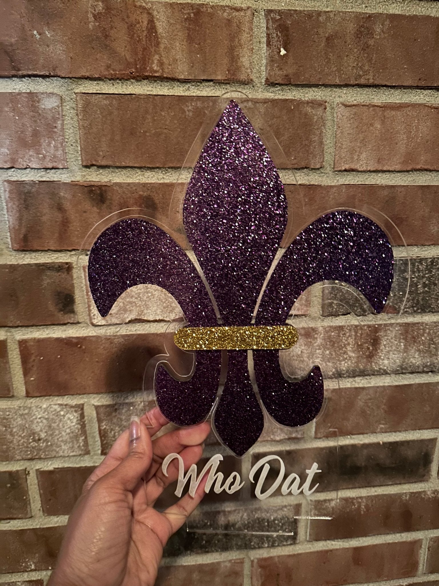 LED 2D Yard Sign Who Dat Mardi Gras Fleur - de - lis Solar Lighted Decor Ground Stake or Wall Mount - So So Diva Designs & Personalized Gifts