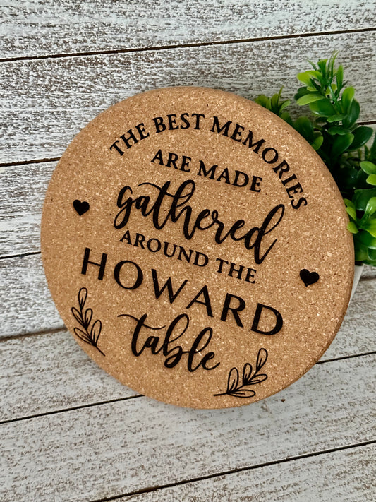 Personalized Best Memories Cork Heat Trivet 8", Housewarming Gift
