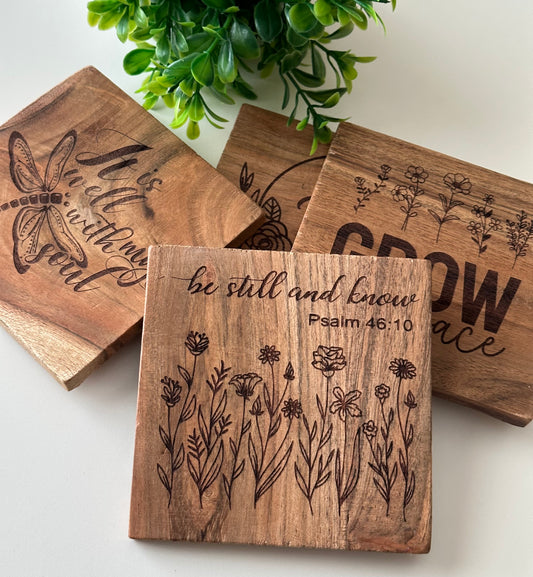 Wood Coasters Set of 4 Inspirational Quotes Gifts Home Decor Housewarming
